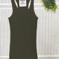 Iris & Rainbow Boutique New Arrivals #M364 Ribbed Racerback Tank (Dark Olive)