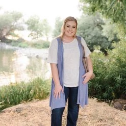 No Ship Drop Ship Life Of The Party Sleeveless Cardigan In Periwinkle