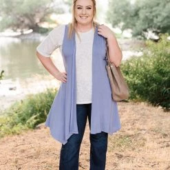 No Ship Drop Ship Life Of The Party Sleeveless Cardigan In Periwinkle