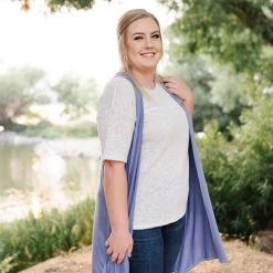 No Ship Drop Ship Life Of The Party Sleeveless Cardigan In Periwinkle