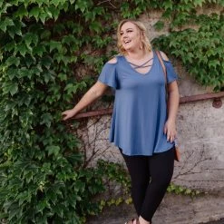 No Ship Drop Ship Steel Blue Magnolias Top New Arrivals