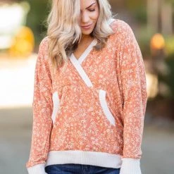 Boutique Simplified Rustic Floral Knit Hoodie New Arrivals