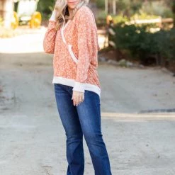 Boutique Simplified Rustic Floral Knit Hoodie New Arrivals