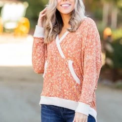 Boutique Simplified Rustic Floral Knit Hoodie New Arrivals