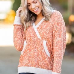 Boutique Simplified Rustic Floral Knit Hoodie New Arrivals