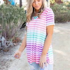 Boutique Simplified Confetti Speckled Striped Top New Arrivals