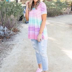 Boutique Simplified Confetti Speckled Striped Top New Arrivals