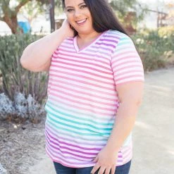 Boutique Simplified Confetti Speckled Striped Top New Arrivals