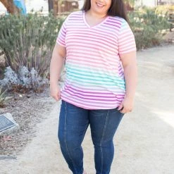 Boutique Simplified Confetti Speckled Striped Top New Arrivals