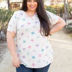 Boutique Simplified Butterfly Kisses Short Sleeve Top