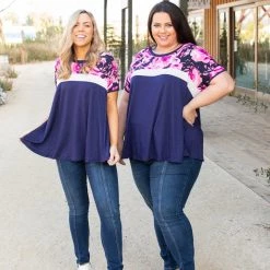 Boutique Simplified Midnight Rose Colorblock Top New Arrivals