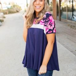 Boutique Simplified Midnight Rose Colorblock Top New Arrivals