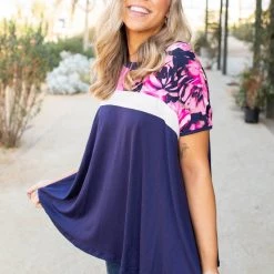 Boutique Simplified Midnight Rose Colorblock Top New Arrivals