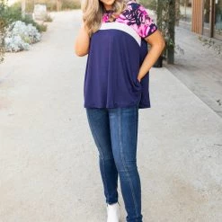 Boutique Simplified Midnight Rose Colorblock Top New Arrivals