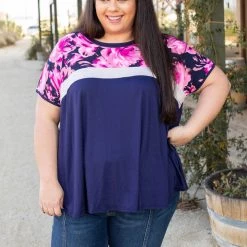 Boutique Simplified Midnight Rose Colorblock Top New Arrivals