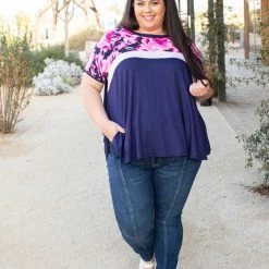 Boutique Simplified Midnight Rose Colorblock Top New Arrivals