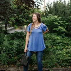 No Ship Drop Ship Steel Blue Magnolias Top New Arrivals