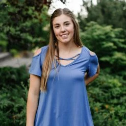 No Ship Drop Ship Steel Blue Magnolias Top New Arrivals