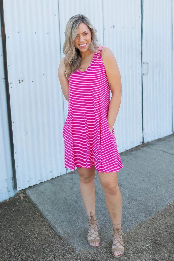 Boutique Simplified New Arrivals Hot To Trot Sleeveless Swing Dress In Hot Pink 3 Boutique Simplified New Arrivals Hot To Trot Sleeveless Swing Dress In Hot Pink