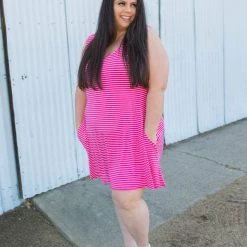 Boutique Simplified New Arrivals Hot To Trot Sleeveless Swing Dress In Hot Pink