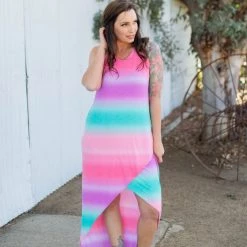 Boutique Simplified Summer Sunset Tulip Maxi Dress