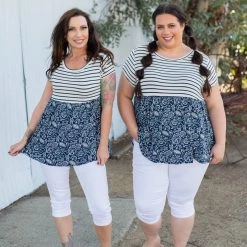 Boutique Simplified Nautical Paisley Babydoll Top New Arrivals