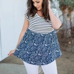 Boutique Simplified Nautical Paisley Babydoll Top New Arrivals