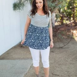 Boutique Simplified Nautical Paisley Babydoll Top New Arrivals