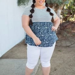 Boutique Simplified Nautical Paisley Babydoll Top New Arrivals