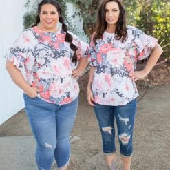 Boutique Simplified Coral Euphoria Ruffle Sleeve Top New Arrivals