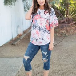 Boutique Simplified Coral Euphoria Ruffle Sleeve Top New Arrivals