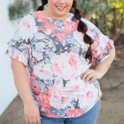 Boutique Simplified Coral Euphoria Ruffle Sleeve Top New Arrivals