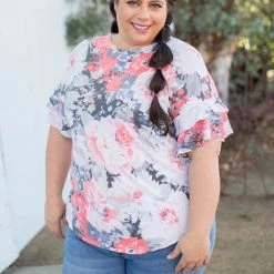Boutique Simplified Coral Euphoria Ruffle Sleeve Top New Arrivals