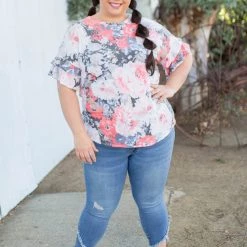Boutique Simplified Coral Euphoria Ruffle Sleeve Top New Arrivals