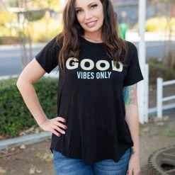 Boutique Simplified Good Vibes Short Sleeve Top