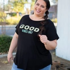 Boutique Simplified Good Vibes Short Sleeve Top