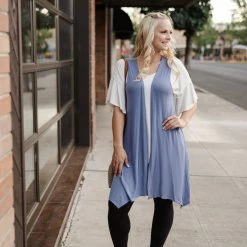 No Ship Drop Ship Life Of The Party Sleeveless Cardigan In Periwinkle