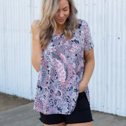 Boutique Simplified Mystery Awaits Short Sleeve Top