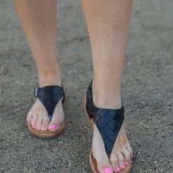 Boutique Simplified New Arrivals Black Braided Slingback Sandal