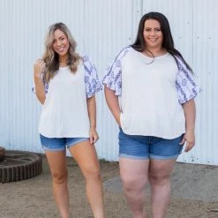 Boutique Simplified Royal Delft Ruffle Sleeve Top New Arrivals