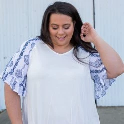 Boutique Simplified Royal Delft Ruffle Sleeve Top New Arrivals