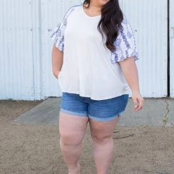 Boutique Simplified Royal Delft Ruffle Sleeve Top New Arrivals