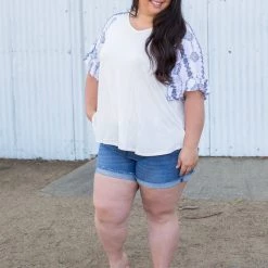 Boutique Simplified Royal Delft Ruffle Sleeve Top New Arrivals