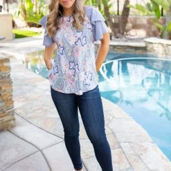 Boutique Simplified Spring Paisley Bell Sleeve Top New Arrivals