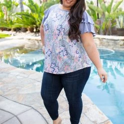 Boutique Simplified Spring Paisley Bell Sleeve Top New Arrivals