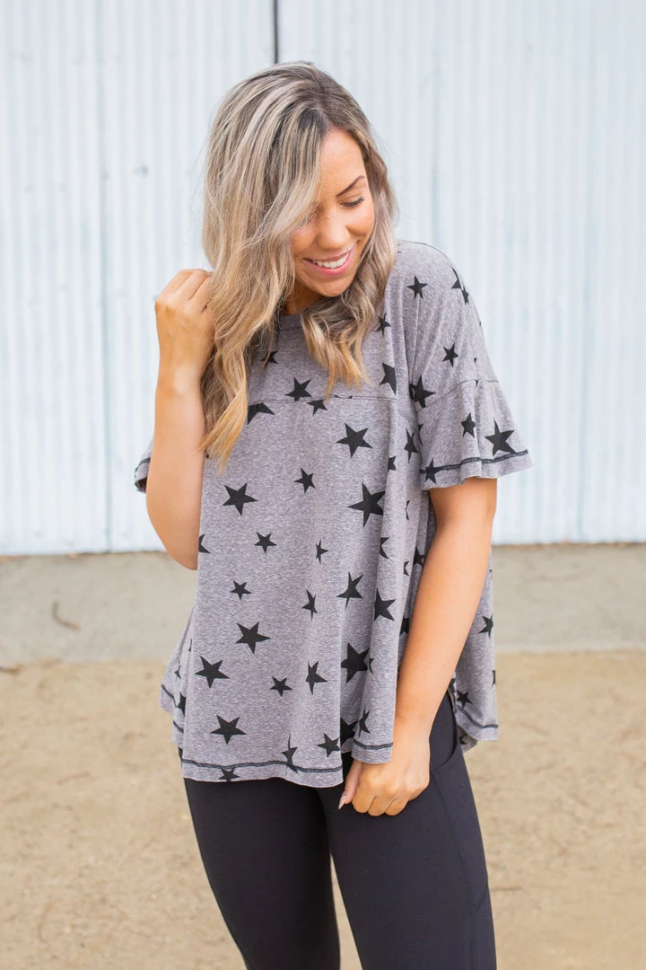 Boutique Simplified Starry Night Short Sleeve Top New Arrivals 7 Boutique Simplified Starry Night Short Sleeve Top New Arrivals