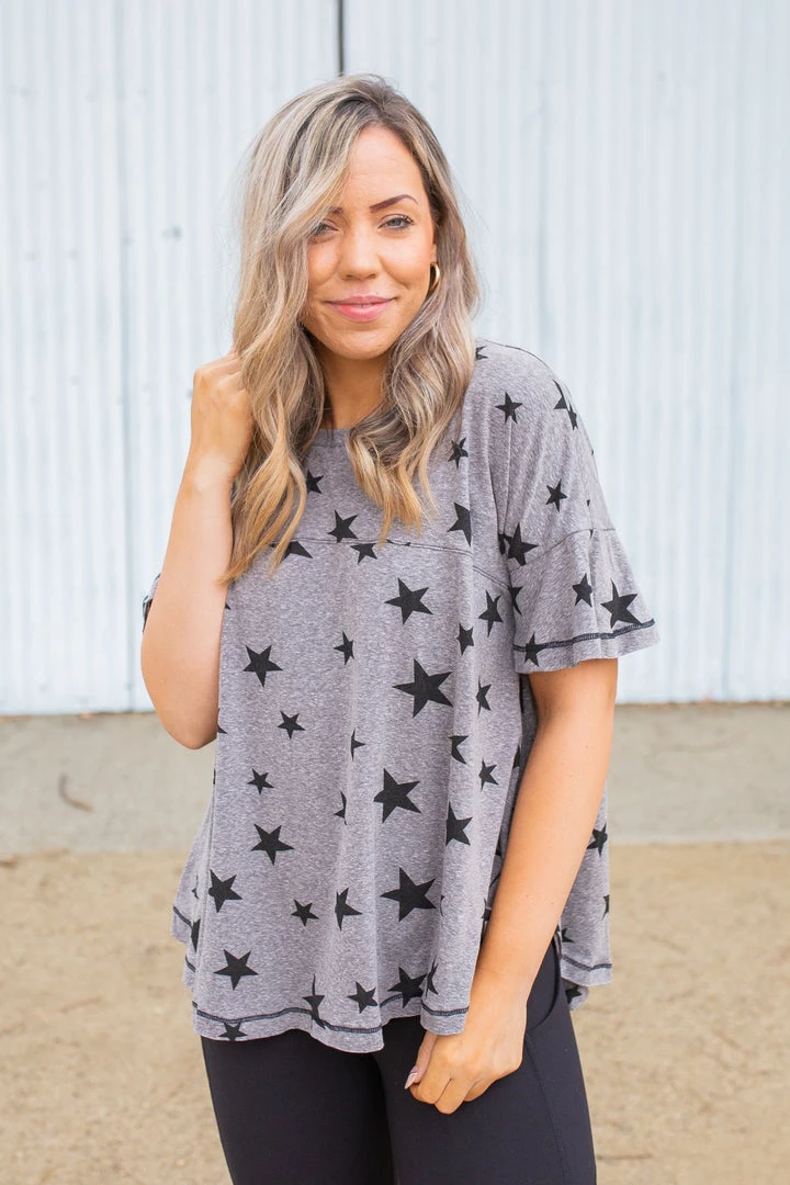 Boutique Simplified Starry Night Short Sleeve Top New Arrivals 4 Boutique Simplified Starry Night Short Sleeve Top New Arrivals