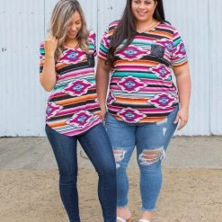 Boutique Simplified Arizona Sunrise Short Sleeve Top