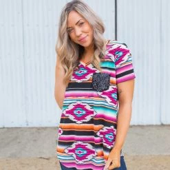 Boutique Simplified Arizona Sunrise Short Sleeve Top