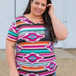 Boutique Simplified Arizona Sunrise Short Sleeve Top